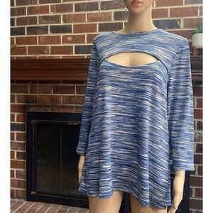 Lane Bryant Womens‎ Size 18/20 Cut-Out Knit 3/4 Sleeve Shirt Blue Top Used